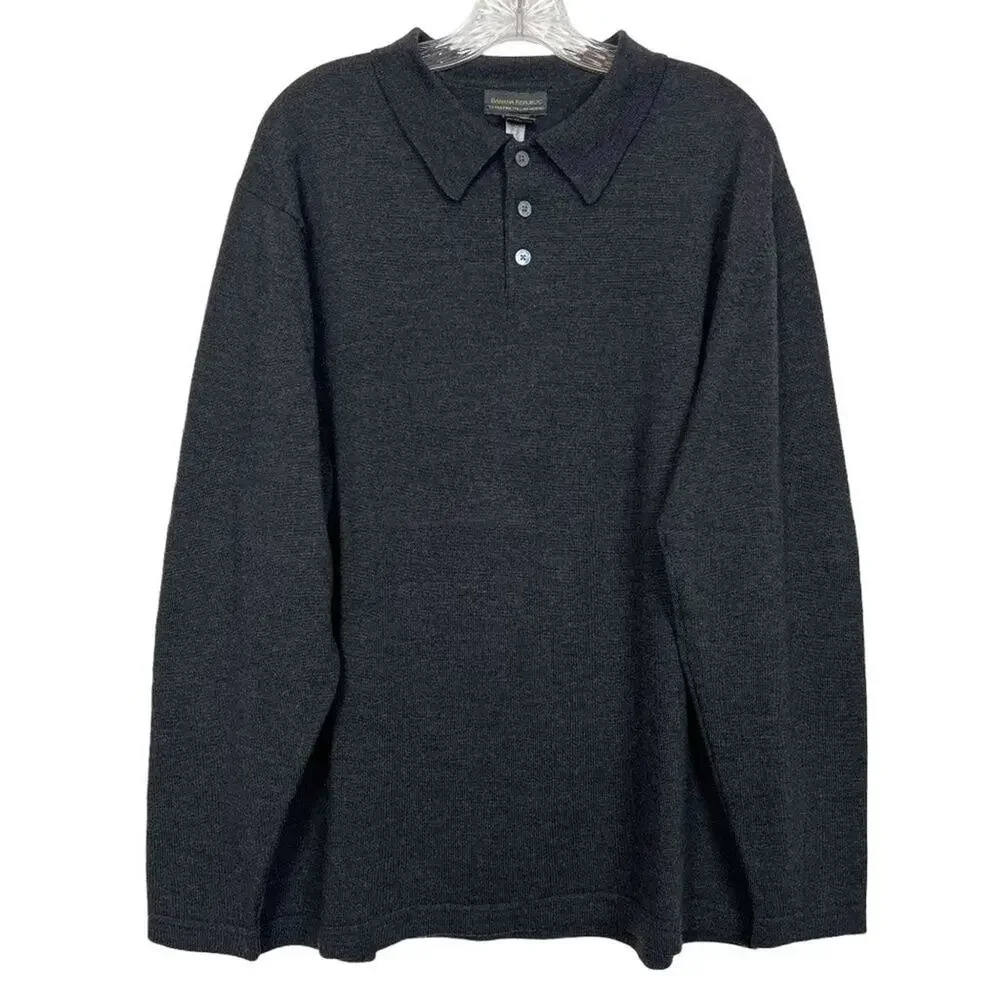 Banana Republic Extra Fine Merino Wool Mens Collared Sweater Size XL Long Sleeve